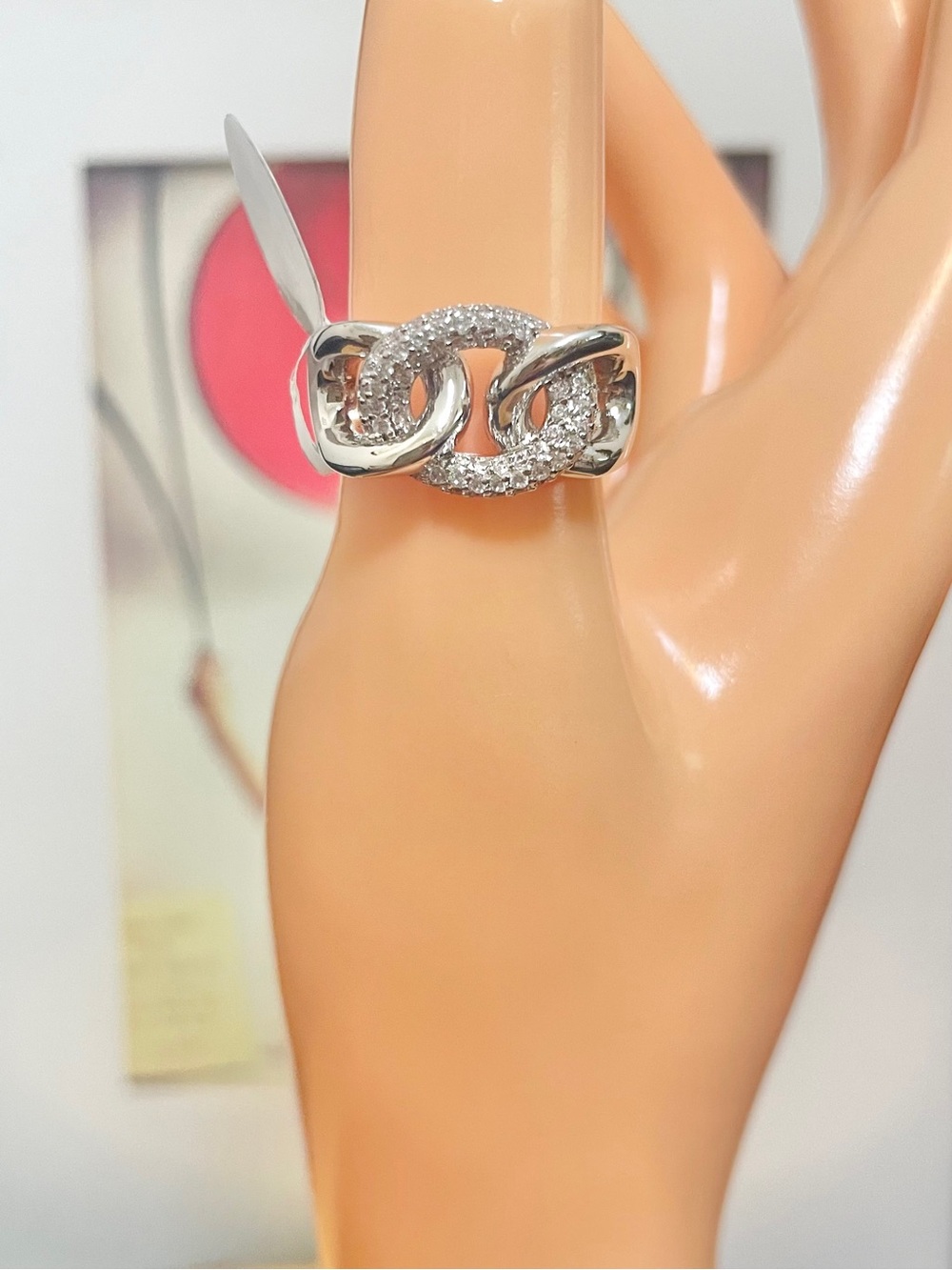 Iced Out Cuban Chain Link Statement Ring White Gold Filled AAA CZs NWT